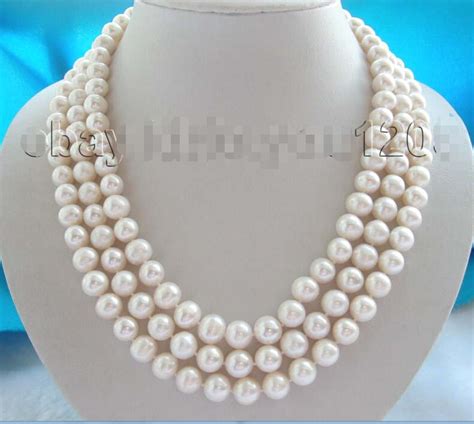 A 3rows Natural 10mm White Round Pearl Necklace 14kgpnecklace Apearl