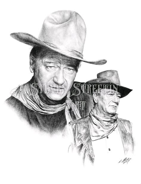 John Wayne In Charcoal Print Etsy