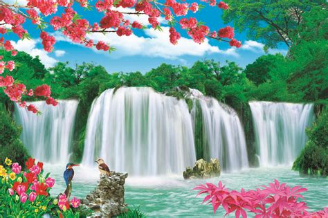 Beautiful Scenery Waterfall Paper Painting Buy Natural