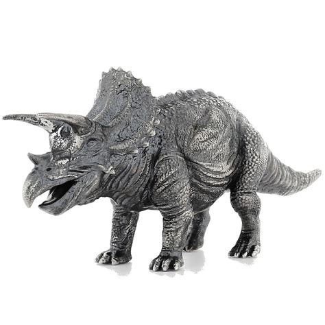 Triceratops Series The Lost World 3d Solid Silver Statue Antique Finish