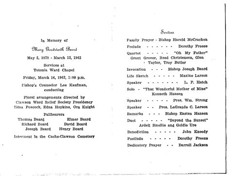 BEARD FAMILY HISTORY: Funeral Programs and Obituaries--Last Update Sept