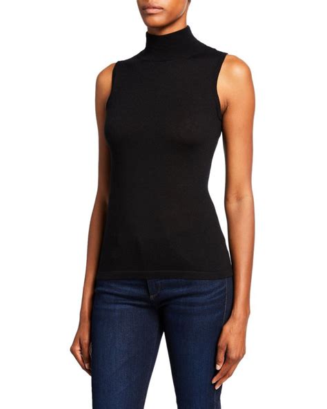 Neiman Marcus Superfine Cashmere Sleeveless Turtleneck Sweater In Black