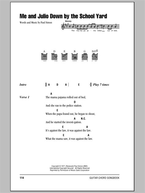 Me And Julio Down By The Schoolyard By Paul Simon Guitar Chords