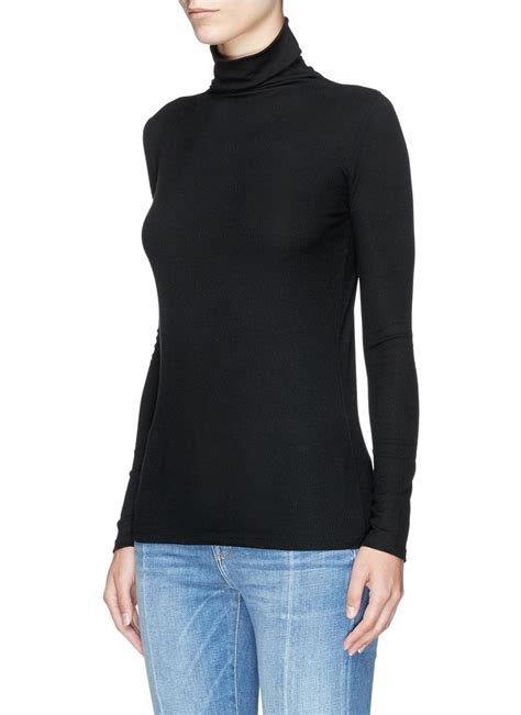 Vince Long Sleeve Ribbed Turtleneck Sweater In Black Modesens