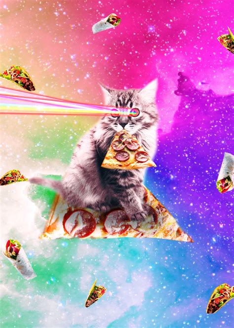 Outer Space Pizza Cat Poster Picture Metal Print Paint By Random