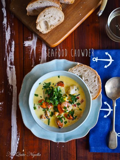 Like a friday night … :) it's a soulful meal, and everyone just seems to love a good bowl of chowdah. made with your favorite seafood, we added bay shrimp, crab meat and clams! Creamy Seafood Chowder @ Not Quite Nigella
