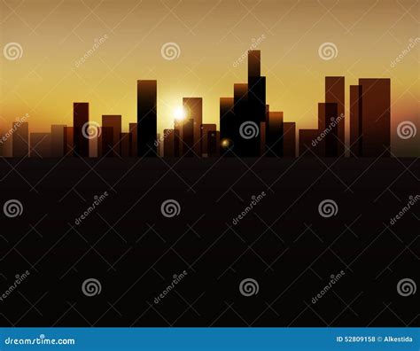 Vector Background With Urban Landscape Buildings And Sunrise Stock