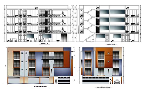 Storey Apartment Building Isometric Elevation Design Dwg File Cadbull