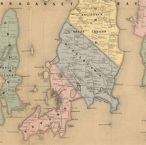 Newport County Rhode Island 1850 Old Wall Map Reprint With Etsy