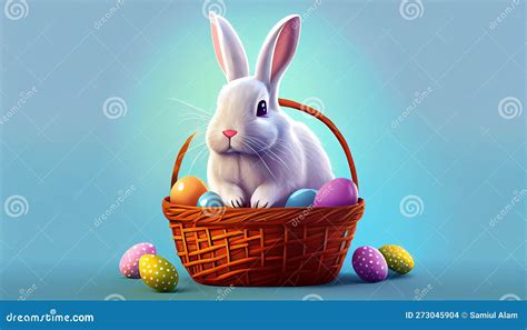 Easter Bunny Holding Withh A Basket Of Eggs Stock Illustration