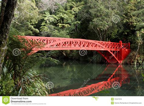 Red Bridge Stock Photo Image Of Water Lake Zealand 15347318