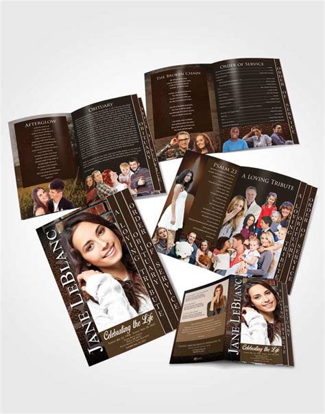 4 Page Graduated Step Fold Obituary Template Brochure Afternoon Passion