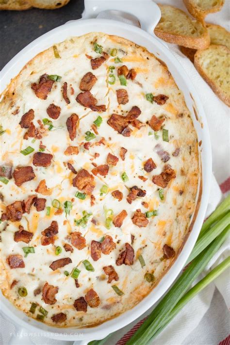 Ooey Gooey Cheesy Hot Bacon Dip Served With Crostini