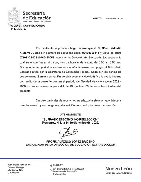 Carta Vacaciones Guardería Isabella A QUIEN CORRESPONDA PRESENTE ASUNTO Constancia Laboral