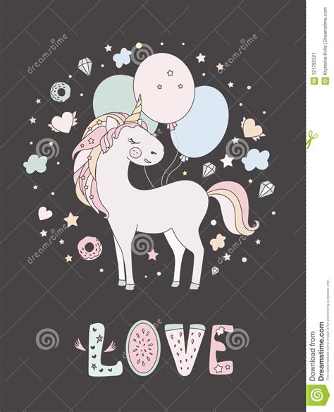 Unicorn Vector Sweet Cute Illustration Magic Fantasy Design Cartoon