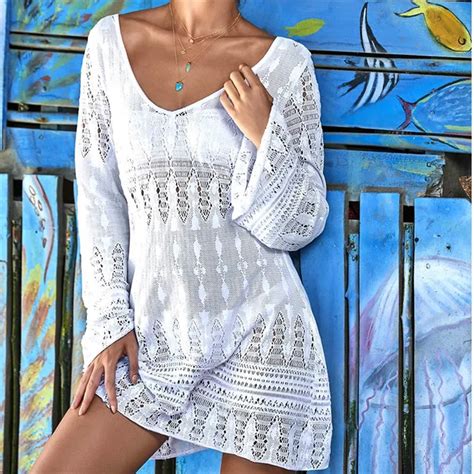 new arrivals sexy beach cover up crochet white swimwear dress ladies bathing suit cover ups