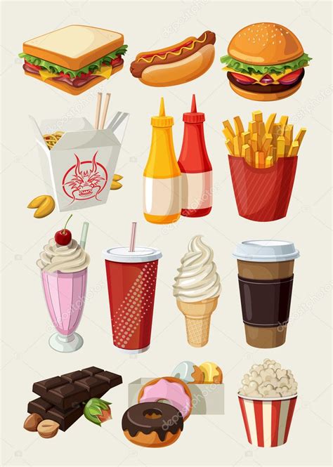 Set Of Colorful Cartoon Fast Food Icons Stock Vector Image By ©moonkin
