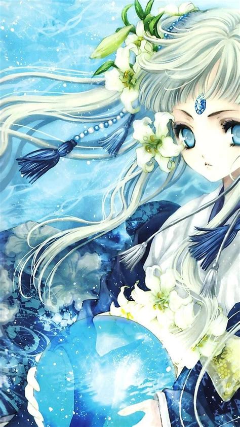 An Anime Girl With A Crystal Globe And Flowers In Hair Wallpaper