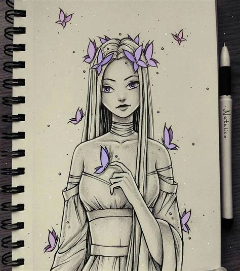 Рисунки в скетчбук в стиле аниме девушка с бабочками — карточка