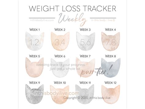 Weekly Weight Loss Tracker Cats Weight Loss Chart Etsy