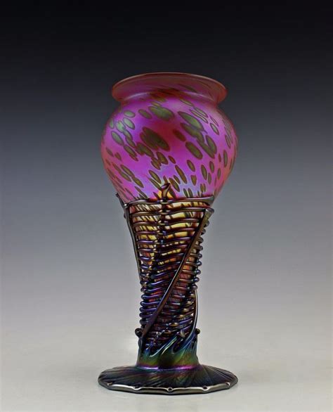 Glamorous Bohemian Art Deco Iridescent Large Glass Vase Art Nouveau Art Vases