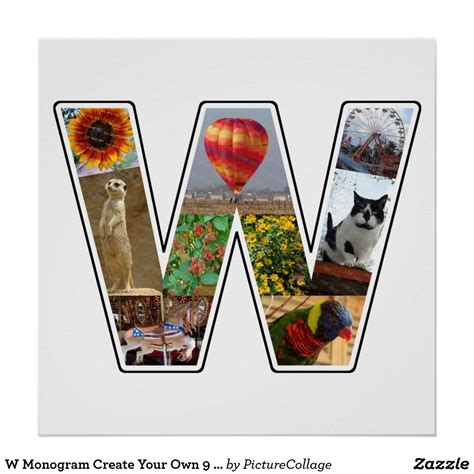W Monogram Create Your Own 9 Custom Photo Collage Poster | Zazzle.com | Shape collage, Photo ...