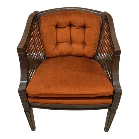 Buy retro armchairs & accent chairs online! Vintage Original Burnt Orange Upholstery Wood and Cane ...