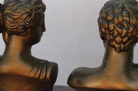 Pair Vintage Ceramic Busts Classical Statuary Apollo And Artemis Diana