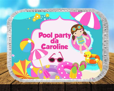 Adesivo 250g Marmitinha Personalizada Pool Party Elo7