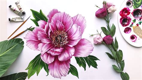 Botanical Flower Art Peony Flower Acrylic Painting Techniques Arte