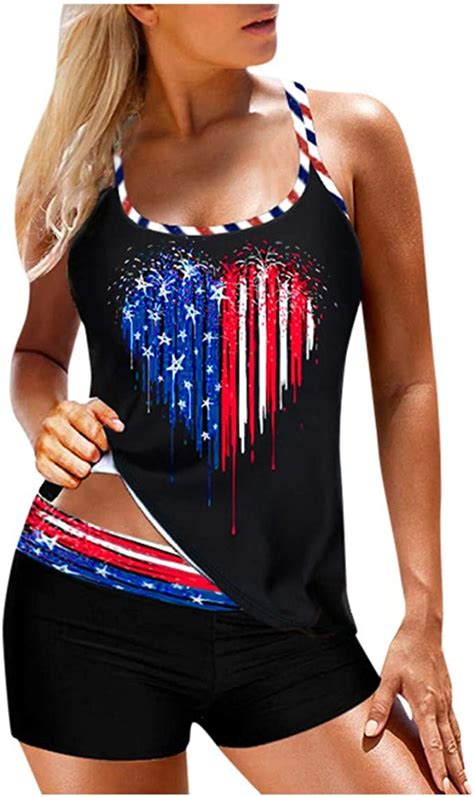 4th Of July Swimsuits Tankini For Women American Flag Two