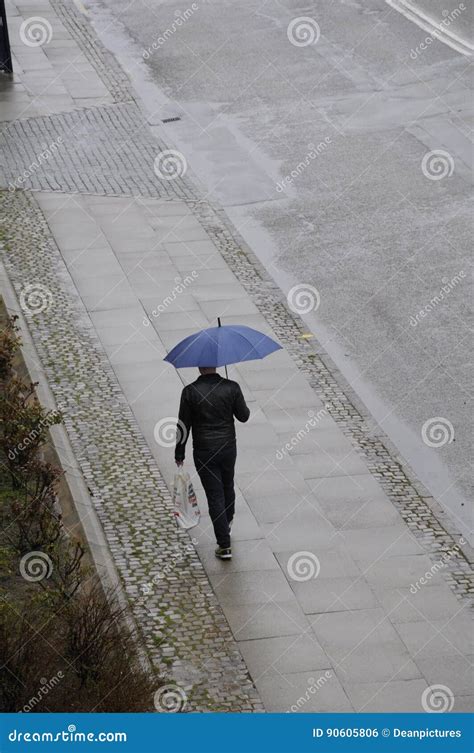 Man Under Umbrella Rainy Day In Denmark Editorial Photo Image Of