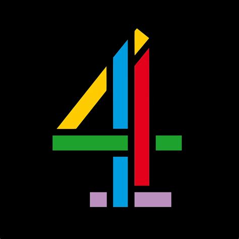 Blue, purple, yellow and green, with a single red bar, form the number 4 on a black background. Channel 4 Logo (1982/1999) by MrAlexEdoh on DeviantArt