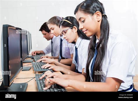 Indian School Young Students Computer Working Education Learning