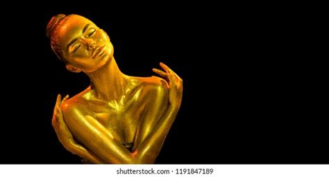 Fashion Art Golden Skin Woman Face Portrait Closeup Model Girl Holiday Golden Glamour Shiny