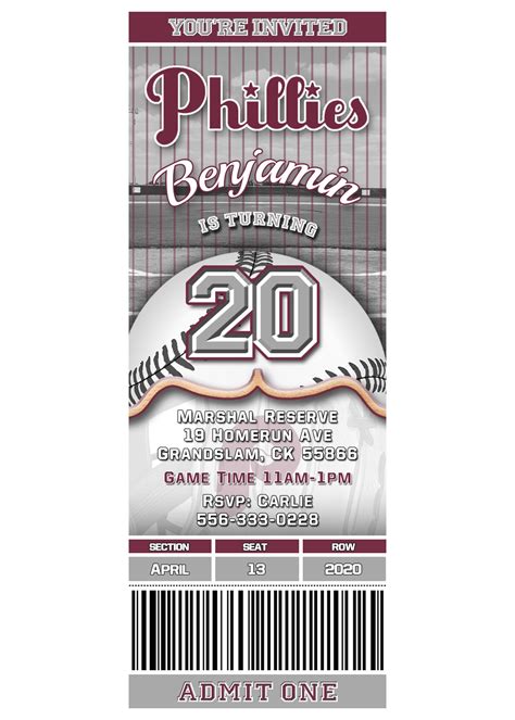 Philadelphia Phillies Ticket Style Baseball Birthday Etsy