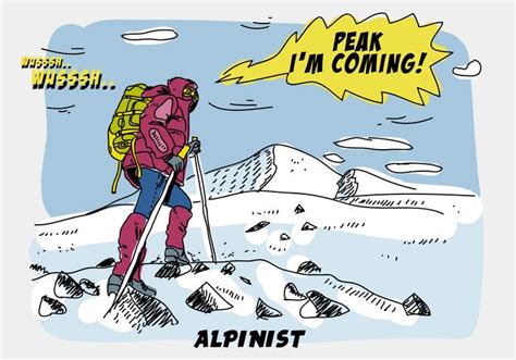 Alpinist Climbing Peak Mountain Comic Hand Drawn Vector Illustration