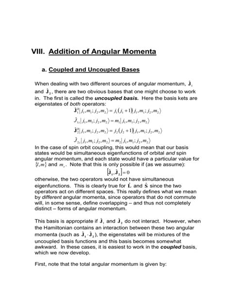 VIII Addition Of Angular Momenta A Coupled And Uncoupled Bases