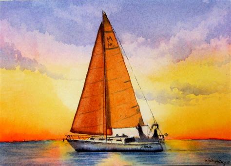 Sailboat At Sunset Watercolor Painting Tutorial