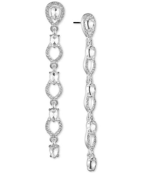 Lauren Ralph Lauren Silver Tone Crystal Teardrop Linear Drop Earrings