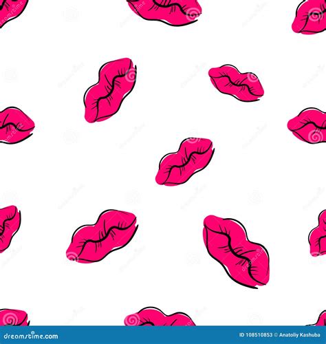 Seamless Pattern With Hand Drawn Bright Lips Doodle Picture With