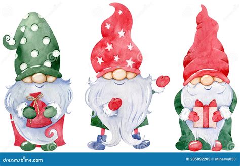 Cute Little Christmas Gnome Collection Watercolor Set Of New Year S
