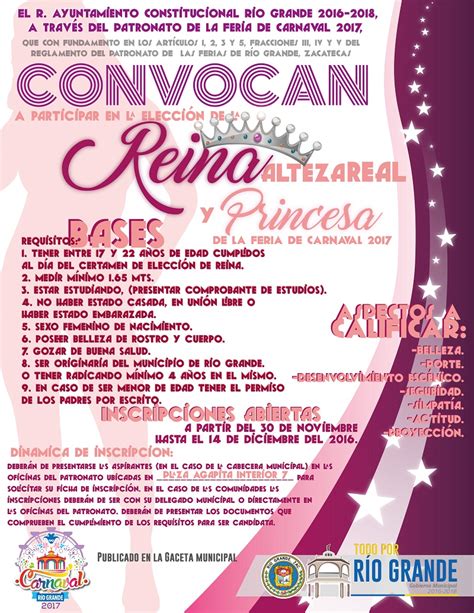 Convocatoria Reina De Carnaval 2017 Presidencia Municipal Río Grandezac