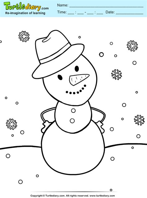 Lets pick up colored pencils, take b/w drawings of animals and… lets go! Snowman with Hat Coloring Sheet | Turtle Diary