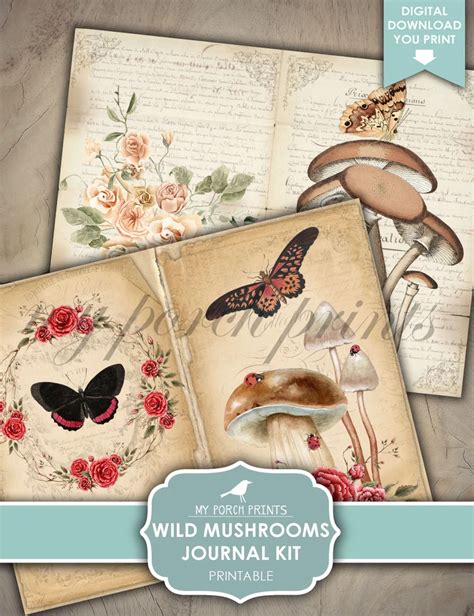 Junk Journal Kit Wild Mushrooms Woodland Fairytale Peach Etsy Wild