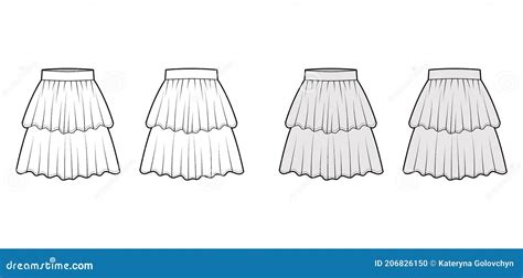 Skirt 2 Layered Flounce Technical Fashion Illustration With Knee Length