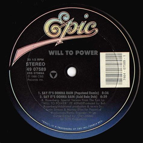 Will To Power Say Its Gonna Rain New Remixes 1988 Vinyl Discogs