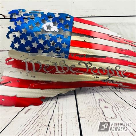 American Flag Metal Art Done In Clear Vision Intense Blue And Mixed