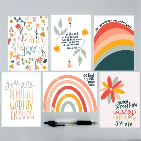 Inspirational Greeting Card Set Encouraging Quotes Postcards Etsy