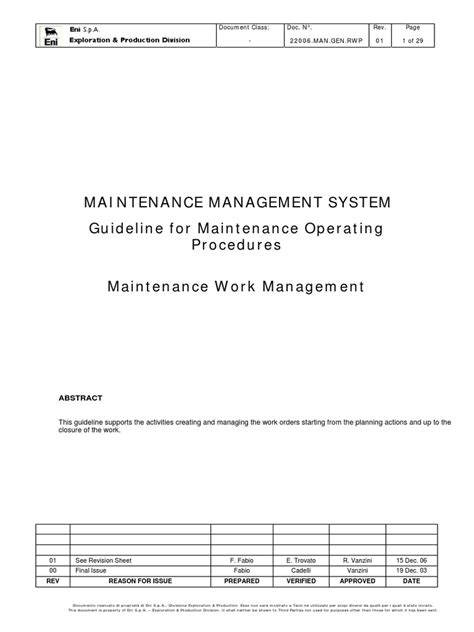 maintenance management system guideline for maintenance operating procedures maintenance work